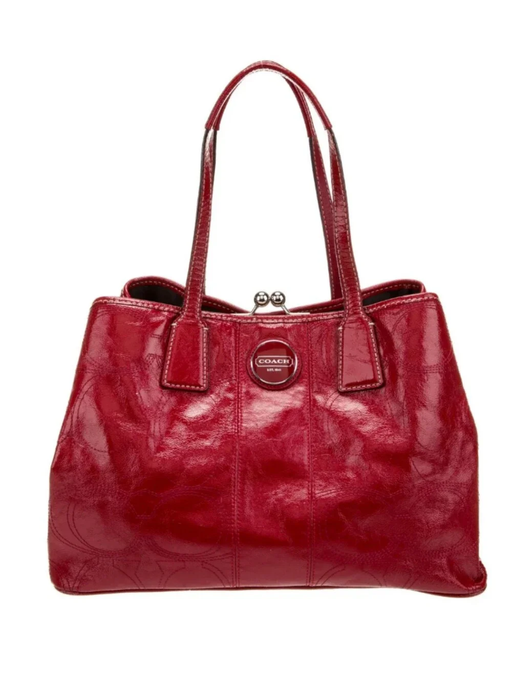 Vintage Y2K Coach Red Patent Leather Kiss Lock Carryall Tote Shoulder Bag F15658 - Picture 1 of 15